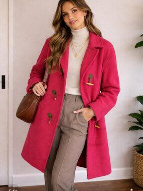 JG Hook Wool Coat womans Large Vtg 80's Red Long Double-Breasted Coat trench USA